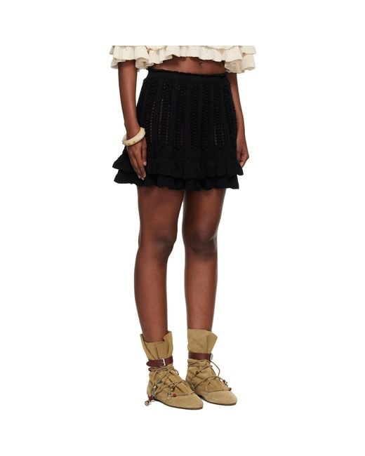 Isabel Marant Black Nelle Frilly Cotton Knit Miniskirt