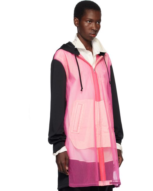 Comme des Garçons ブラック＆ピンク Polyester Thick & Nylon Tulle ジップアップフーディ Pink