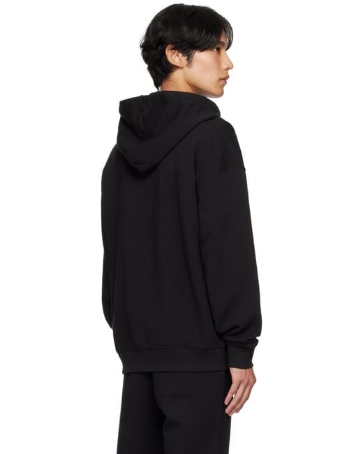 HUGO Black Relaxed-Fit Cotton Terry Zip-Up Hoodie for men