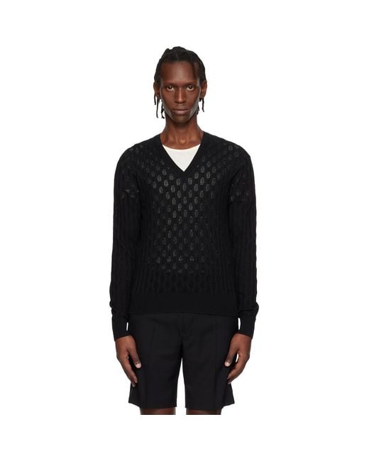 Dries Van Noten Black Open-Knit Sweater for men
