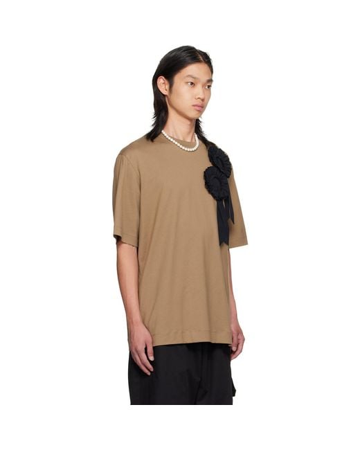Simone Rocha Brown Khaki Ruffle Rosette Boxy T-Shirt for men