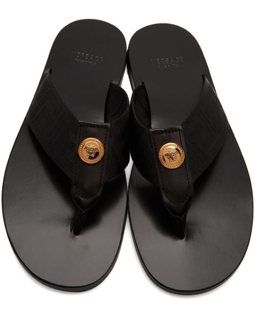 Versace Leather Greca Flip Flop Sandals in Black for Men | Lyst Canada