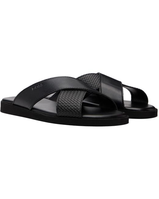 Boss Black Faux-Leather Plain & Patterned Straps Sandals for men