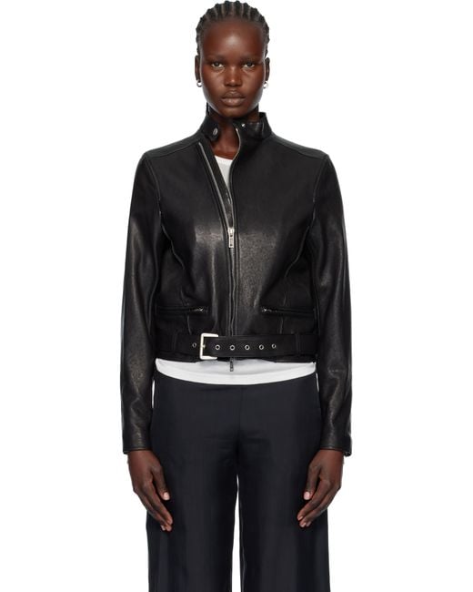 Ann Demeulemeester Black Ikra Fitted Leather Biker Jacket