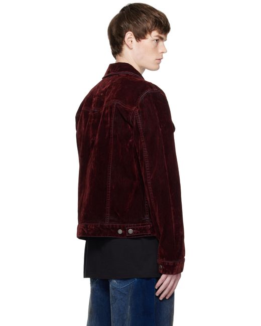 Cout de la Liberte Red Johnny Stretch Suede Denim Trucker Jacket for men