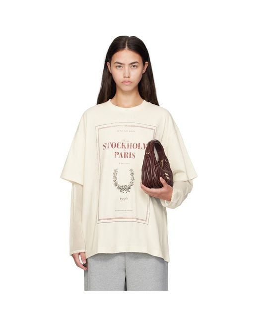 Acne Natural Off- Layered Print T-Shirt