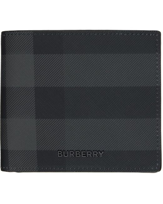 Burberry Black & Gray Check Bifold Coin Wallet for men