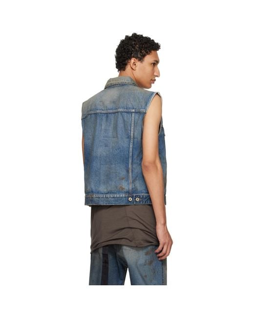 Rick Owens Blue Temple Sl Denim Trucker Vest for men