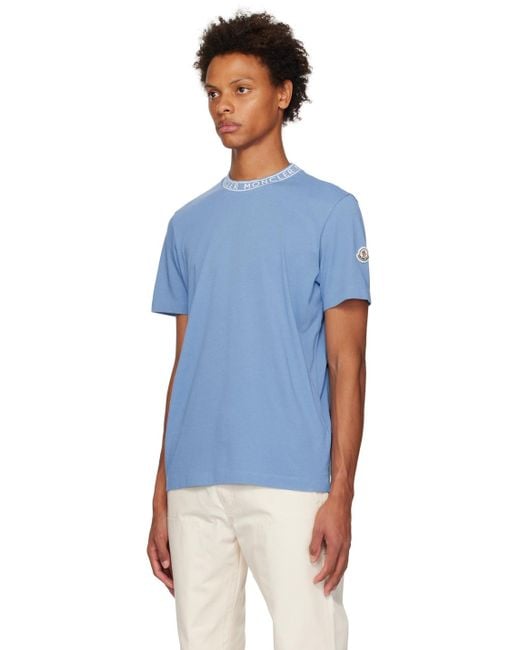 Moncler Blue Garment-washed T-shirt for men
