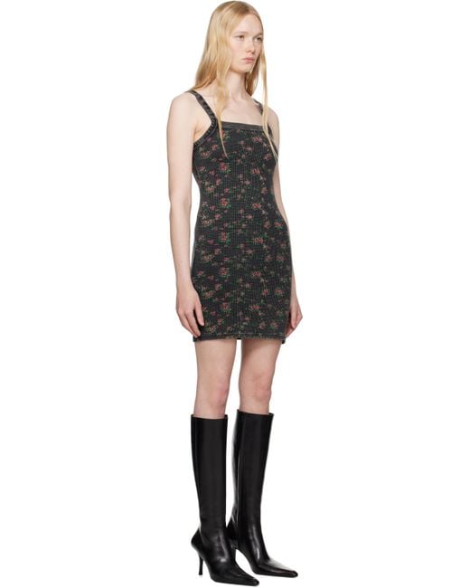 Alexander Wang Black Floral-Print Waffle Knit Minidress