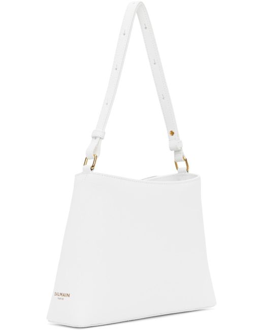 Balmain White Emblème Grained Calfskin Shoulder Bag