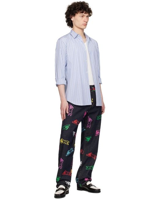ICECREAM Blue All-Over Running Dog Jeans for men