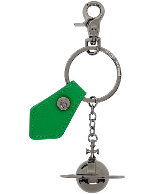 Vivienne Westwood Gunmetal & Green 3d Orb Keychain for men