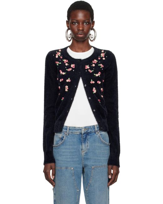 Blumarine Black Embroidery Roses Cardigan