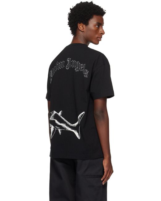 Palm Angels Black Broken Shark Print T Shirt for men