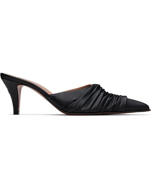 McQueen Birdee Ruched Mules in Black | Lyst