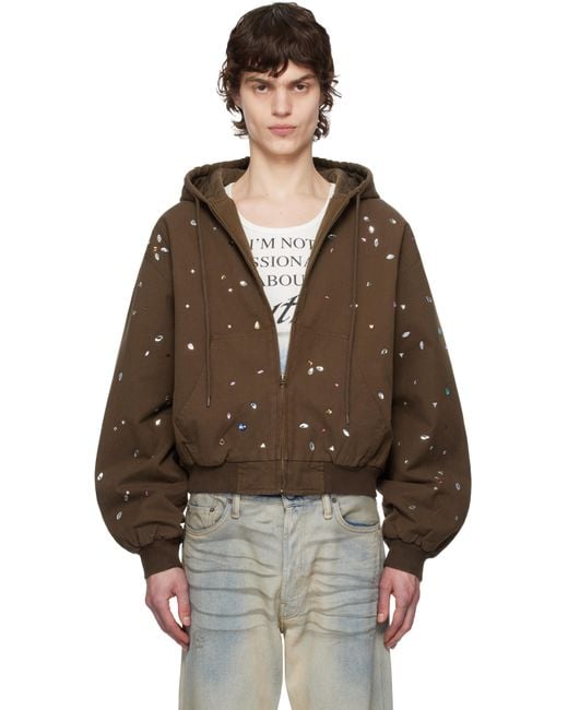 PRAYING Brown Bejewled Canvas Work Jacket for men