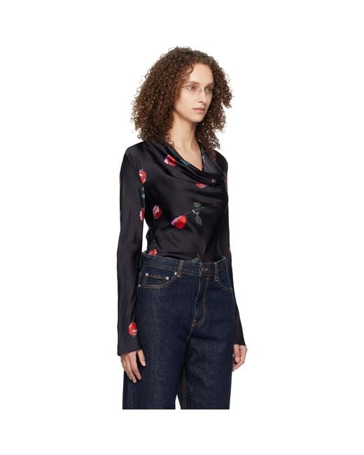 Ganni Black Printed Satin Blouse
