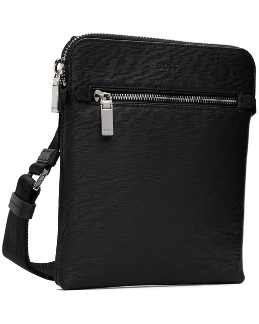 Boss Black Leather Emed Logo Envelope Pouch for men