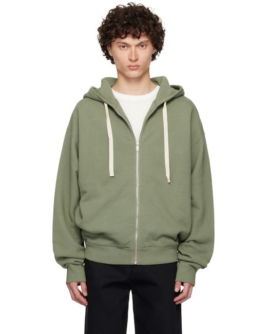 Jil Sander Green Zipped Embroidered Hoodie for men