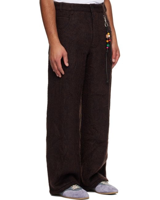 Song For The Mute Black Burgundy Comfy Wool Wide Leg Trousers for men