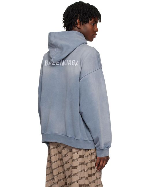 Balenciaga Blue Embroidered Hoodie for men