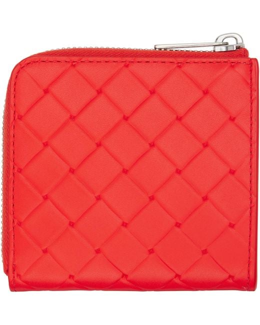 Bottega Veneta Red Intrecciato Stamp Square Zip Around Wallet for men