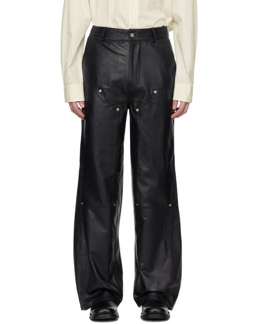 Deadwood Black Deetz Double Knee Leather Pants for men