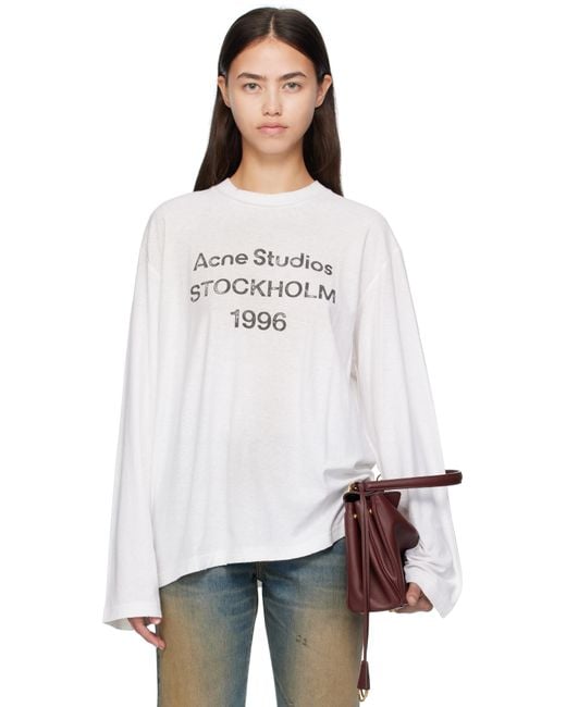 Acne White Off- Logo Relaxed-Fit T-Shirt