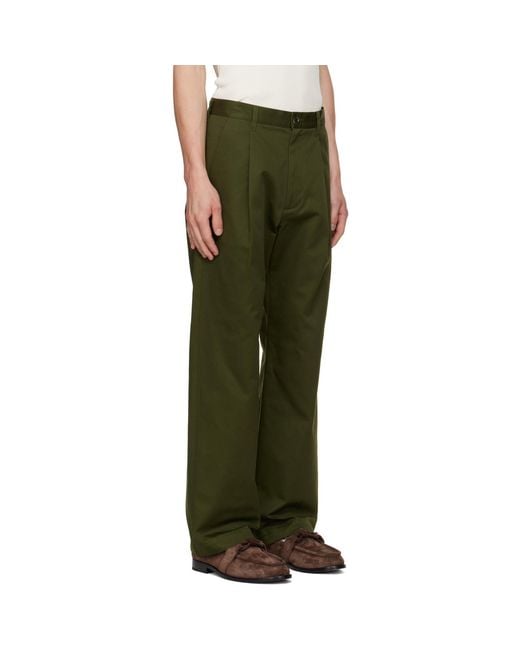 vowels Green Pleated Trousers for men