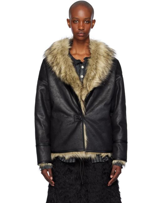 OPEN YY Black Reversible Faux-Fur Faux-Leather Jacket