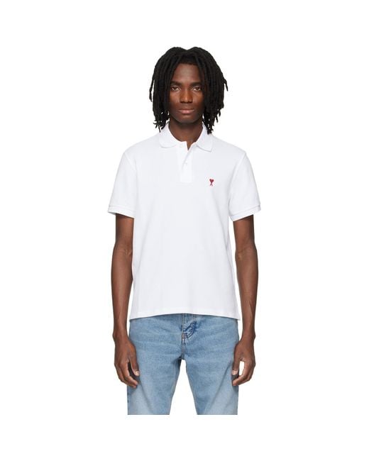AMI White Cotton Ami De Coeur Polo for men