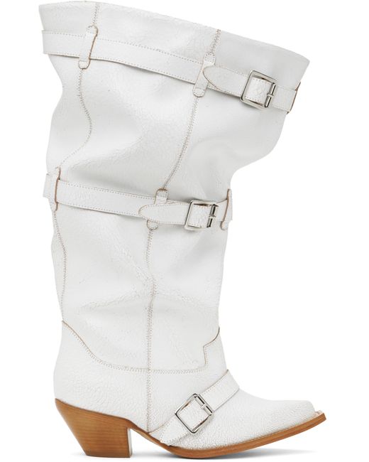 R13 White Buckled-Up Slouch Cowboy Boots
