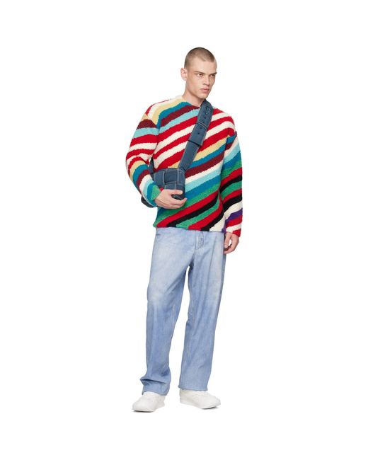 Bottega Veneta Red Loopy Knit Striped Sweater for men