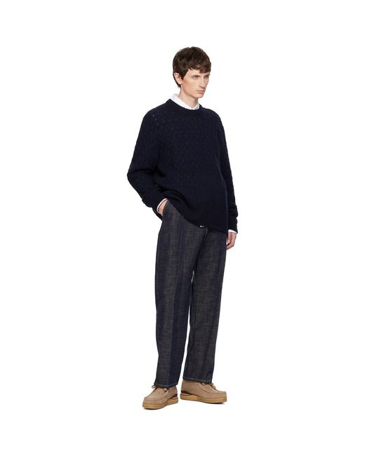 Wooyoungmi Blue Wool Blend Cable Sweater for men