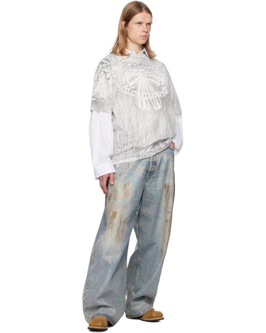 メンズ Acne グレー プラスター プリントTシャツ White
