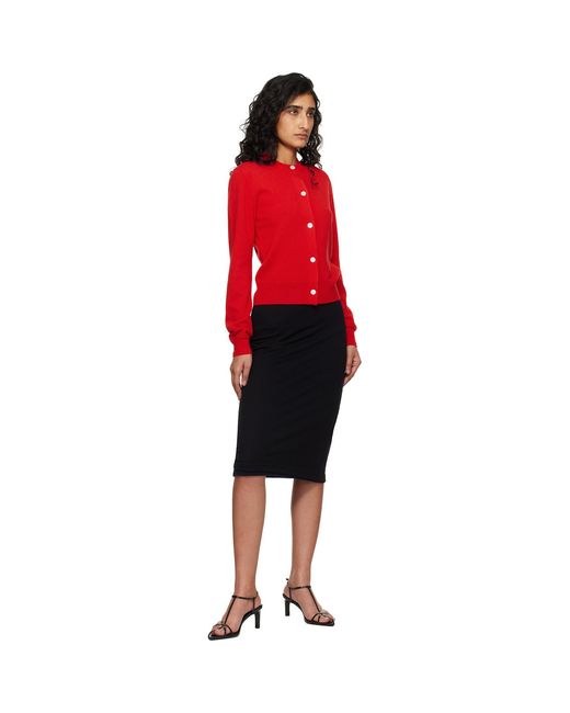 Jil Sander Red Lightweight Wool Crew Neck Cardigan