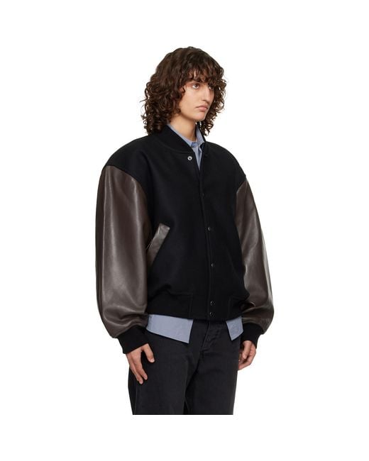 Studio Nicholson Black Alph Leather Bomber Jacket