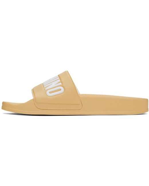 Moschino Black Beige Rubber Logo Pool Slides for men