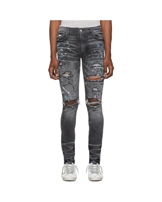 Amiri Gray Grey Paint Splatter Jeans for men