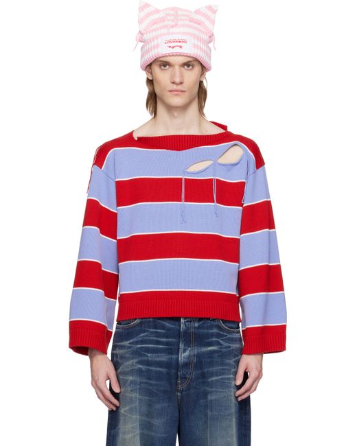 メンズ Charles Jeffrey レッド＆ブルー Slash ボーダー セーター Red