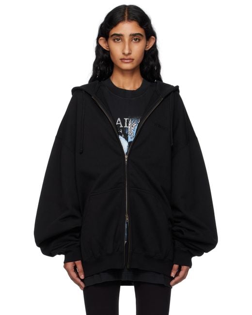 Vetements Black Logo Oversized Zip-Up Hoodie