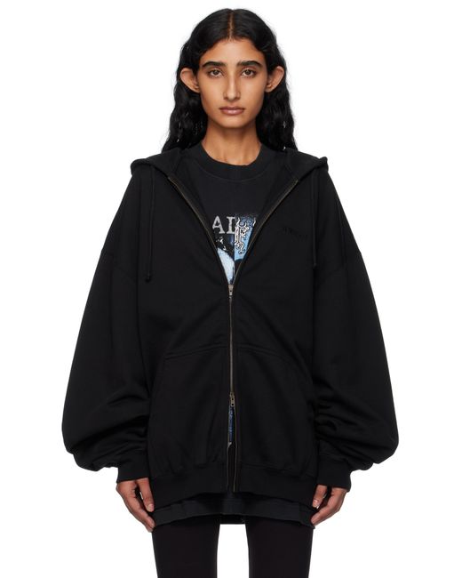 Vetements ブラック ロゴ オーバーサイズ ジップアップフーディ Black