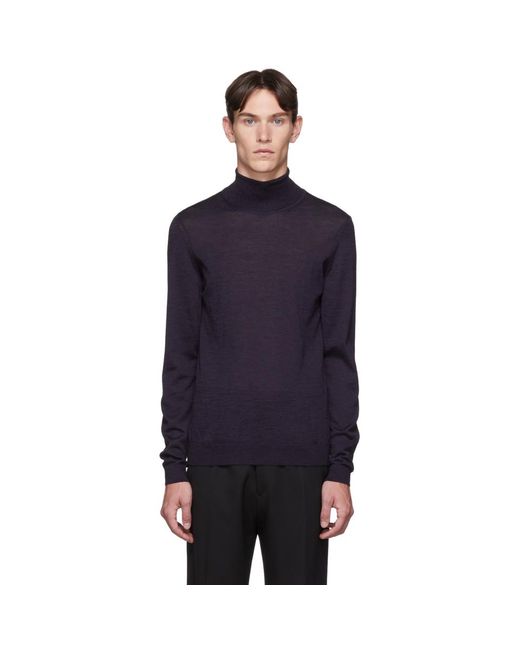BOSS by Hugo Boss Purple Turtleneck Sweater In Extra-fine Italian Merino Wool for men