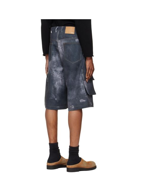 we11done Blue Trompe L'Oeil Cargo Shorts for men