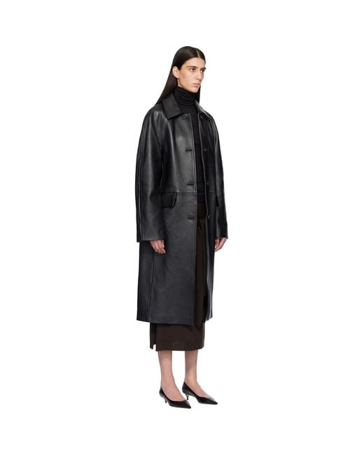 Totême Black Raglan Leather Coat