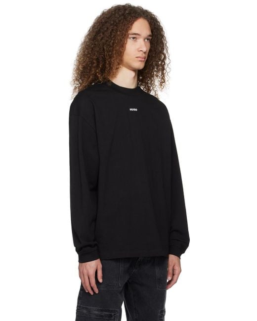 HUGO Black Printed Long Sleeve T-shirt for men