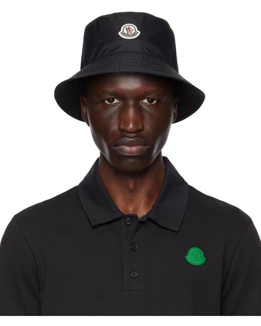 メンズ Moncler ロゴパッチ バケットハット Black