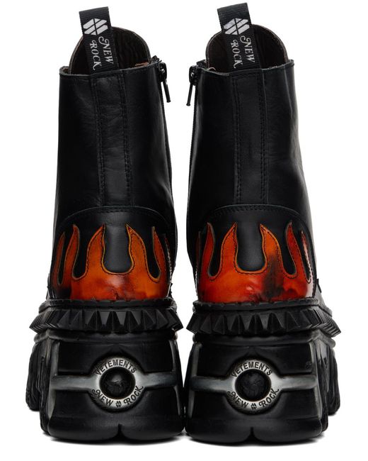 Vetements Black New Rock Edition Flame Combat Boots