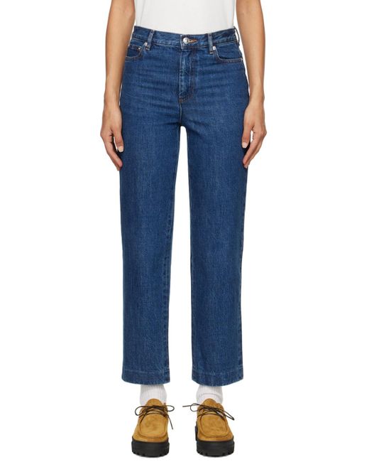 A.P.C. Blue High-Rise Straight-Leg Cropped Jeans